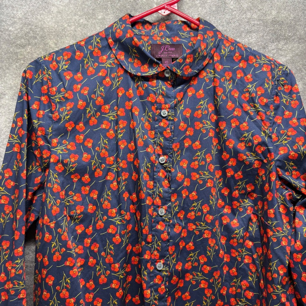 J.Crew Liberty Art Fabric Button Down Shirt Size 10 Floral Navy Peter Pan Collar - Picture 2 of 12